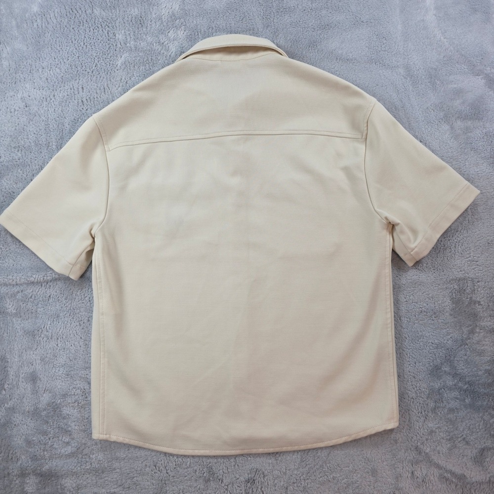 Zara Mens Med Cream Short Sleeve Snap Button Thick Overshirt Textured Pockets - Picture 8 of 9